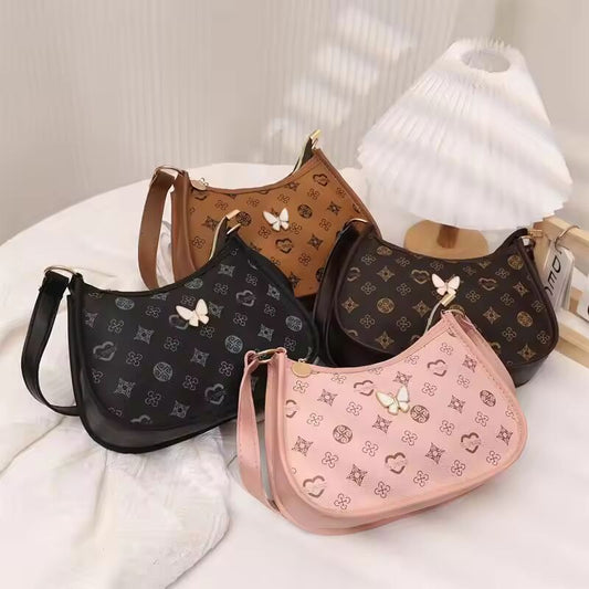 Trendy Print Butterfly Underarm Bag Women Simple Commuter Bag Shoulder Bag Girly Sweet Crescent Bags Fashion Handbag Accessories