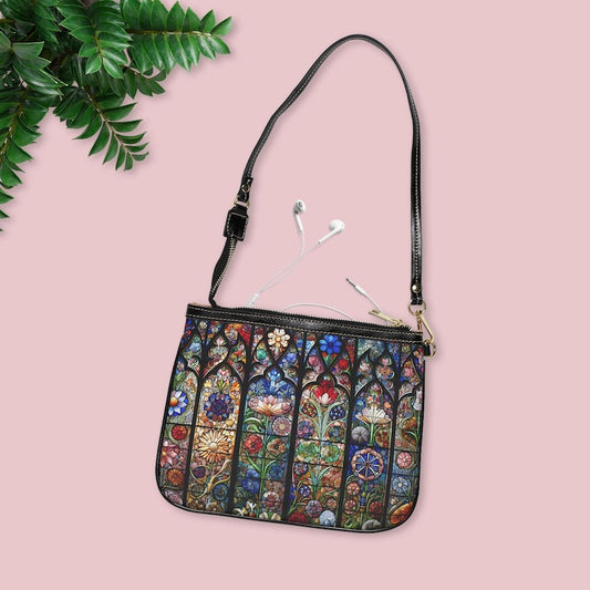 Stained Glass Small Shoulder Bag, Floral Crossbody Purse.